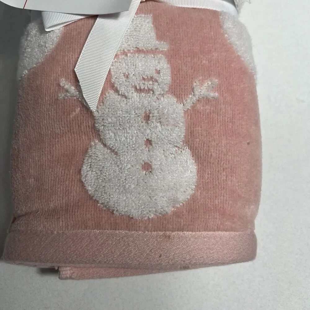 Snowman Pink White Winter‎ Plush Bathroom Hand Towels 2 Pack Caro Home Frosty